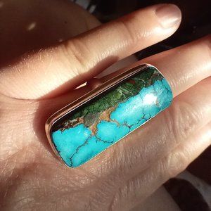 NEW Gorgeous Genuine Blue/ Green & Copper Turquoise 925 SIlver Ring Jewelry